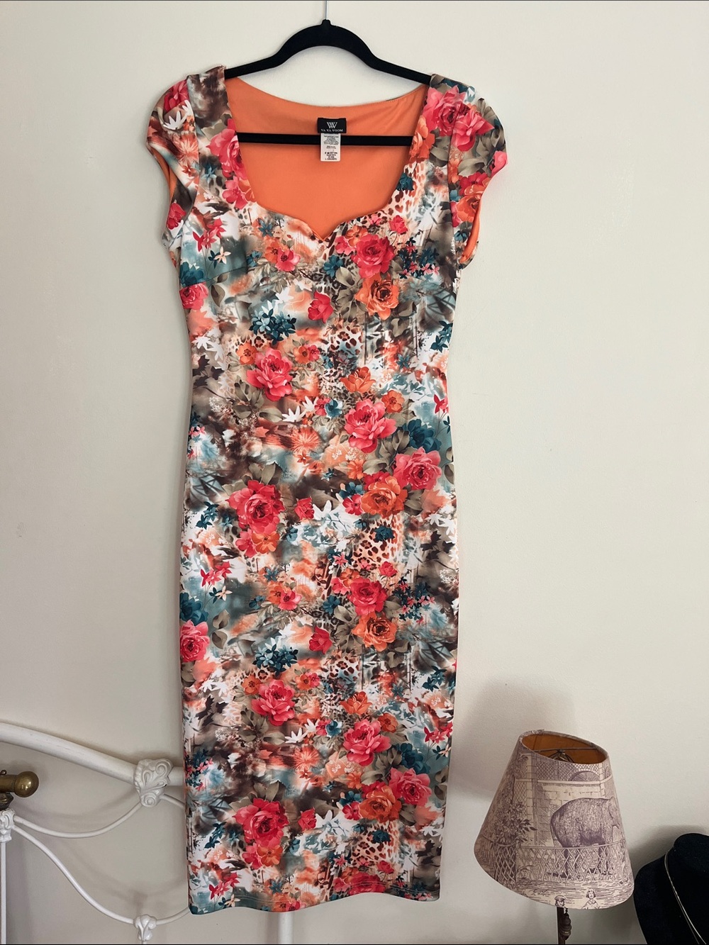 Va Va Voom Floral Midi Dress in Orange, Pink and Teal